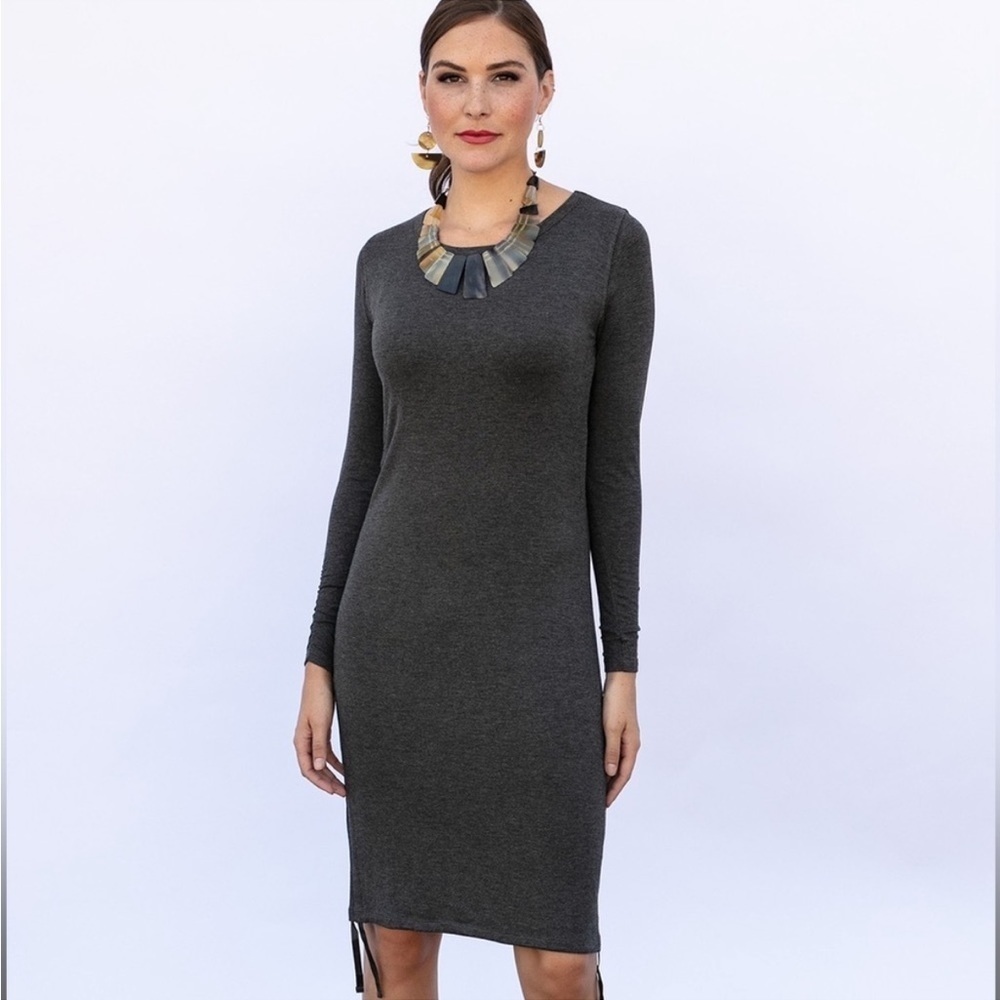 evy's tree Charcoal Gray Long Sleeve Knit Sheath Dress